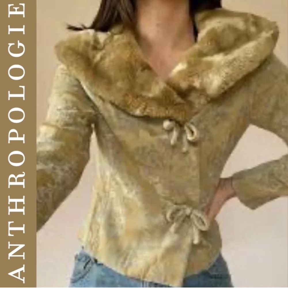 Anthropologie Odille Brocade Faux Fur Collared Jacket, 60s, Mid Century  - Sz 2